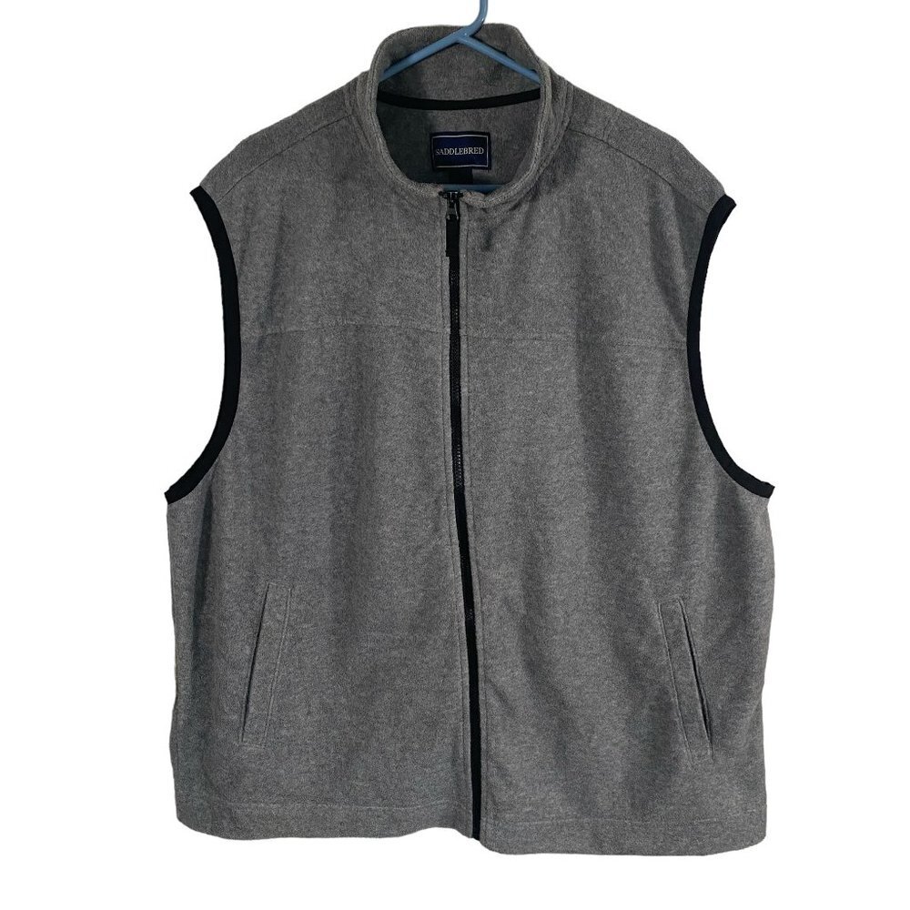 Saddlebred men's casual XL gray zip up vest with black trim high collar soft